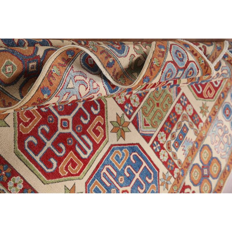 Hand Knotted Oriental 100% Wool Carpet Traditional All-Over Beige & Ivories Kazak Area Rug - 9' 11'' X 6' 8''