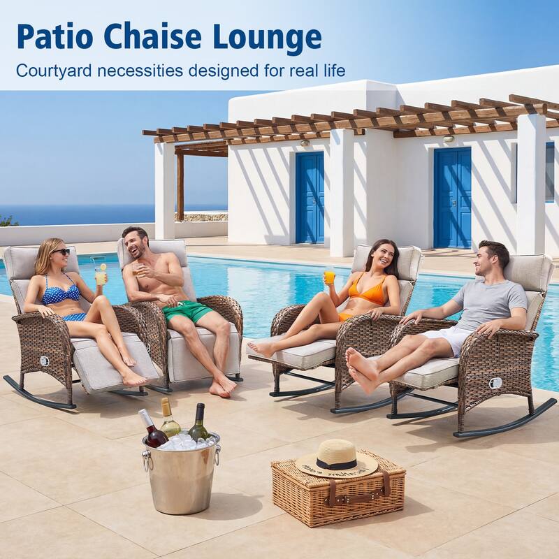 Pocassy Versatile Outdoor Recliner Rocker Chair with Table Set