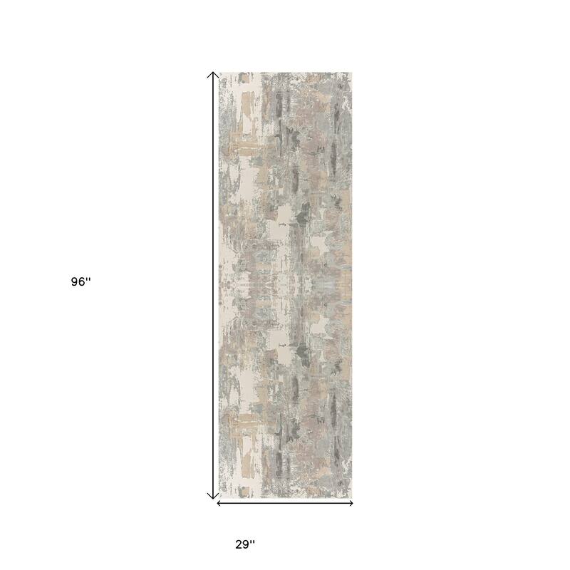 HomeRoots Abstract Modern Runner Area Rug - 96.00 in. x 29.00 in. x 0.26 in.