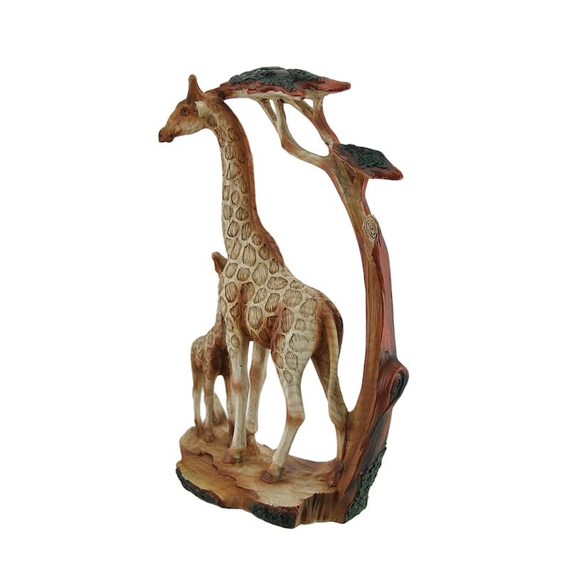 Giraffe Family Carved Wood Look Resin Statue - 12 X 8.5 X 3 inches