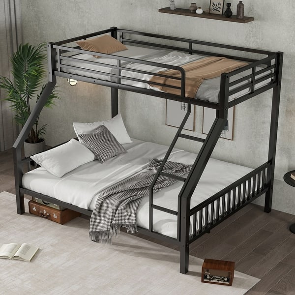 slide 2 of 32, Metal Bunk Bed with Ladder and Metal Slats Support, Storage Underneath, Heavy Bunk Beds, Black Bed Frame, No Box Spring Needed Black Twin XL Over Twin XL - Twin XL