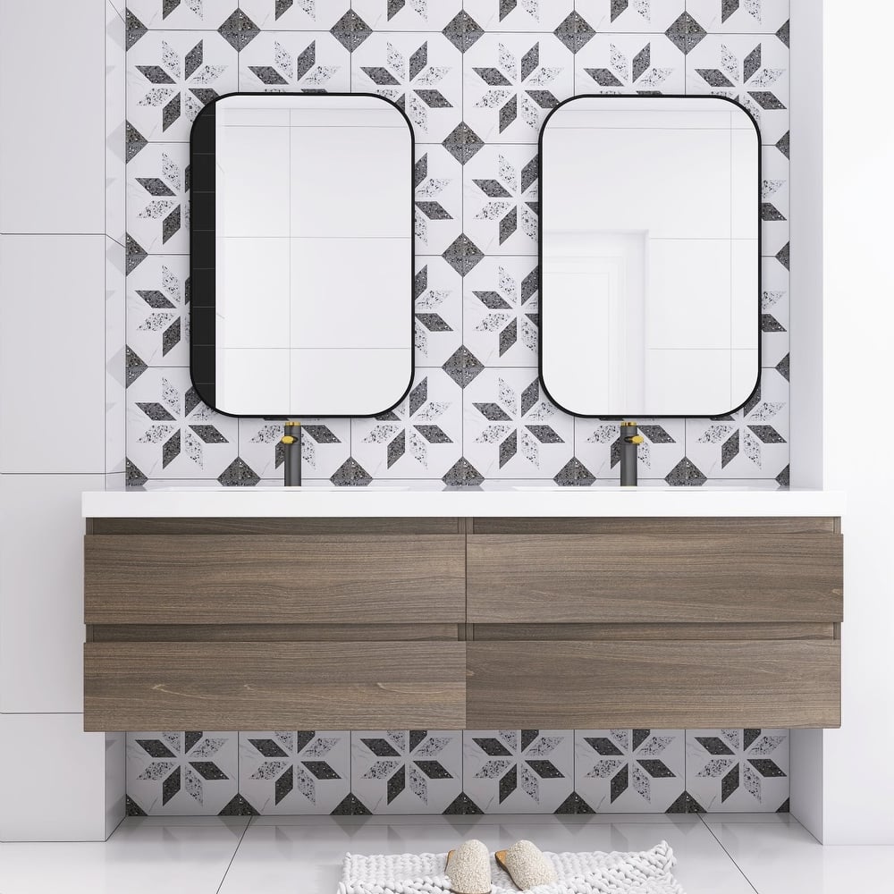 MDF Floating Bathroom Vanity with Integrated Resin Sink