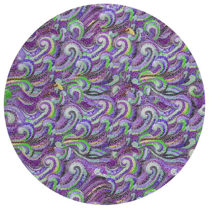 Indoor/ Outdoor Surfside Mosaic Waves Washable Rug New - Purple - 8' x 8'
