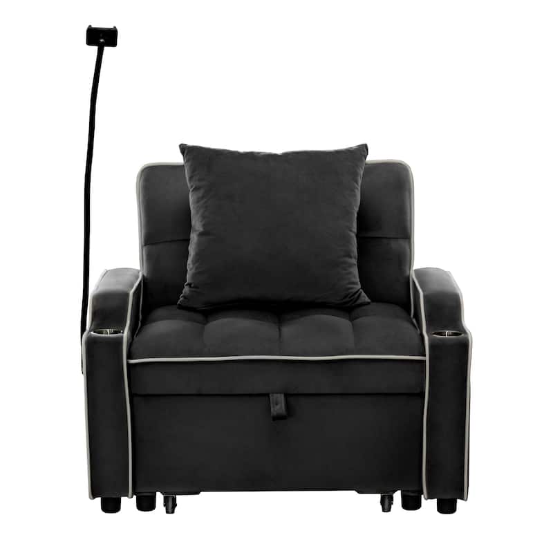 Convertible Single Chair Bed, Sleeper Sofa Bed with Phone Holder & USB Ports,Pull Out Couch Bed with Adjustable Recliner
