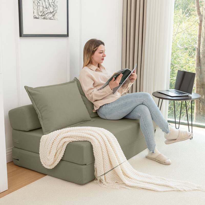Foldable Green Corduroy Sofa Bed for Various Spaces