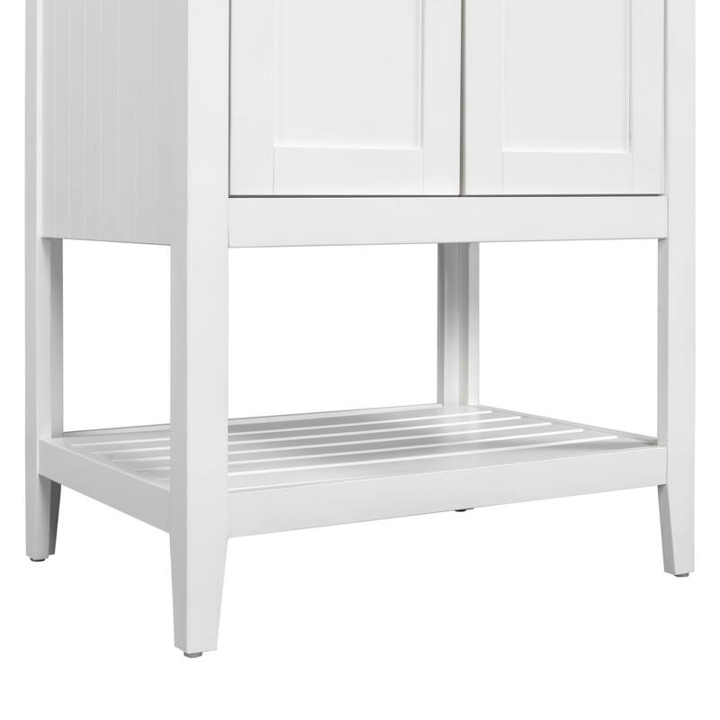 Anmytek White Modern Bathroom Vanity Ceramic Sink with Shelf