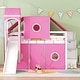 preview thumbnail 2 of 7, Pink Full Size Pine Wood Loft Bed with Storage Staircase, Slide, Tent, Tower, Guardrail