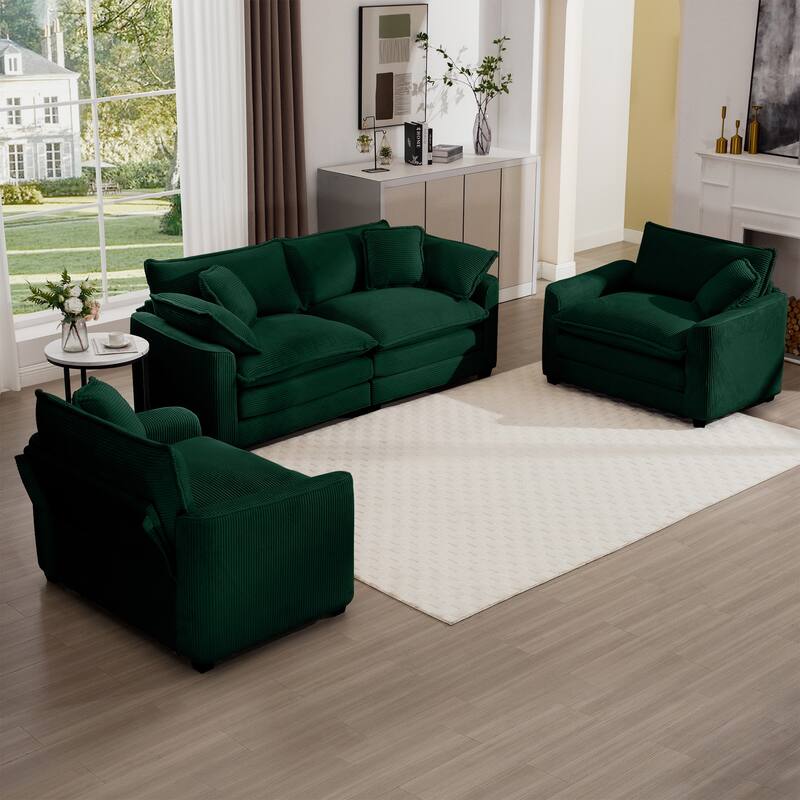 2+1+1Seater Flexible Combinations Sofa Set with One 2-Seater Sofas and 2 Single Sofa Chairs for Livingroom