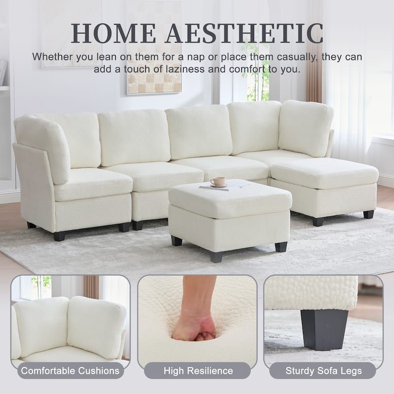 Modular Sleeper Sofa Bed U-shaped Sectional Couches with Hidden Storage Seat and Ottomans, Freely Combinable Chaise Lounge Sofa