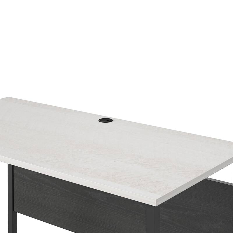 Roomfitters Sorina Writing Desk with U-Shaped Metal Legs and Two-Tone Finish, White and Light Oak