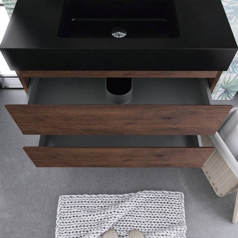 Single Sink Floating Bath Vanity in with Solid Surface Top