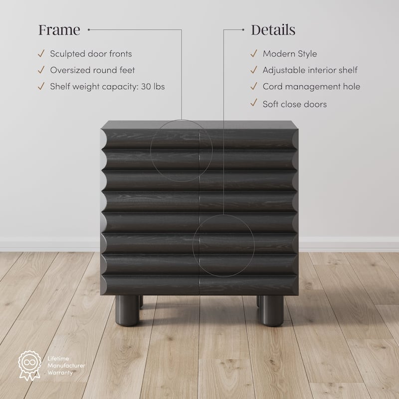 Kendra Modern Accent Cabinet with Sculpted Door, Black Contemporary Kitchen Storage Cabinet