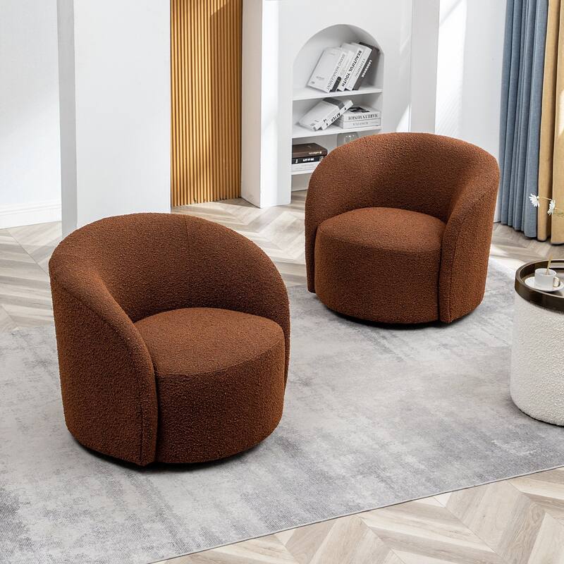 KINWELL 34" Wide Upholstered Swivel Accent Barrel Chair (Set of 2)