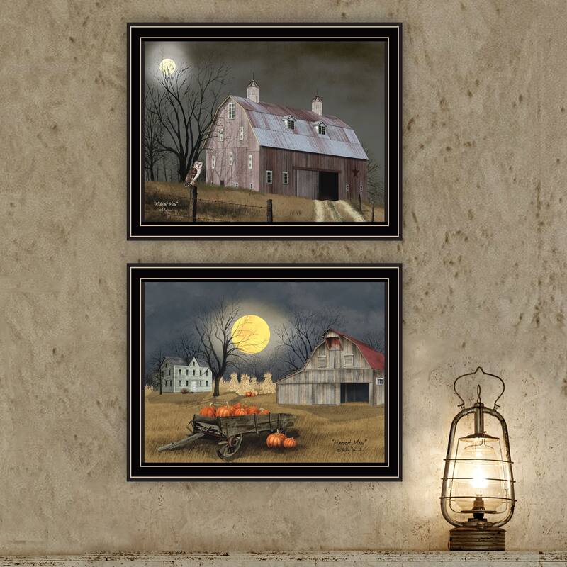 2-Piece Framed Wall Art Set - Autumn Moonlit Nights, Black Frame