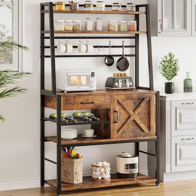 Baker's Rack Coffee Bar Cabinet Farmhouse Microwave Stand