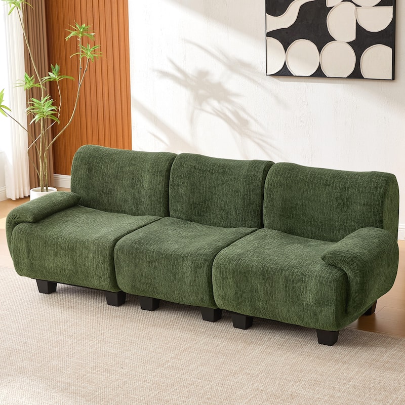 Roomfitters Modern 3-Seater Chenille Sofa Couch with Curved Armrests, 95 Inch