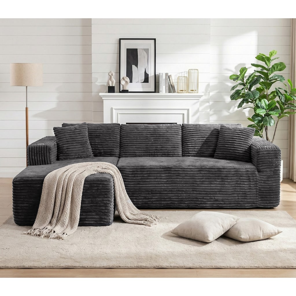 102'' No-Assembly Modular Corduroy Sofa with Cup Holder, Free Combination