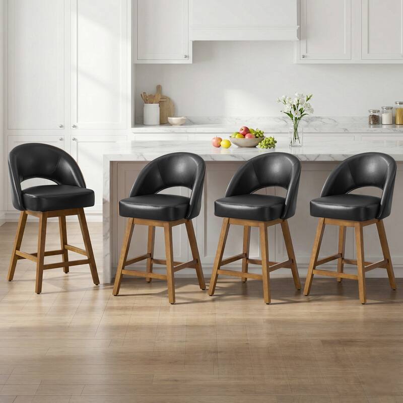 Upholstered Swivel Counter Height Bar Stools with Cutout Back and Solid Wood Frame - 38.2"H x 22.1"W x 23.6"D