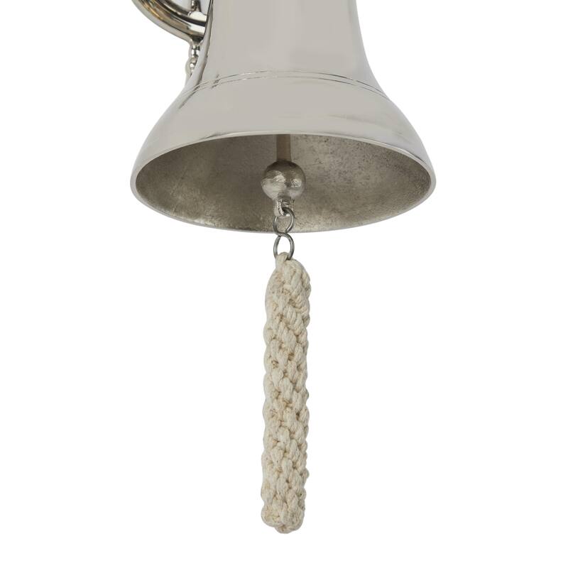 Brass Metal Bell Indoor Outdoor Home Wall Decor with Ship wheel Backing - Silver - Roche River Decor