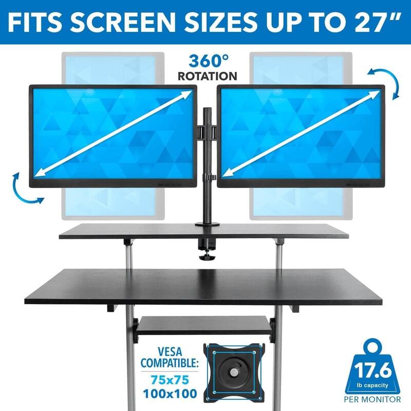 Mount-It! Mobile Computer Desk with Dual Monitor Mount | Height Adjustable