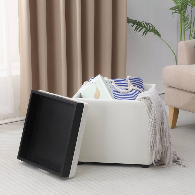 Adeco Storage Ottoman With Tray