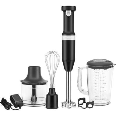 KitchenAid Cordless Variable Speed Hand Blender with Chopper and Whisk Attachment in Black Matte
