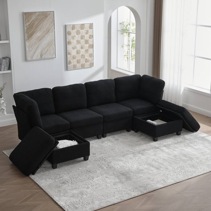 Freely Combinable Convertible Modular Sectional Sofa with Storage Ottomans
