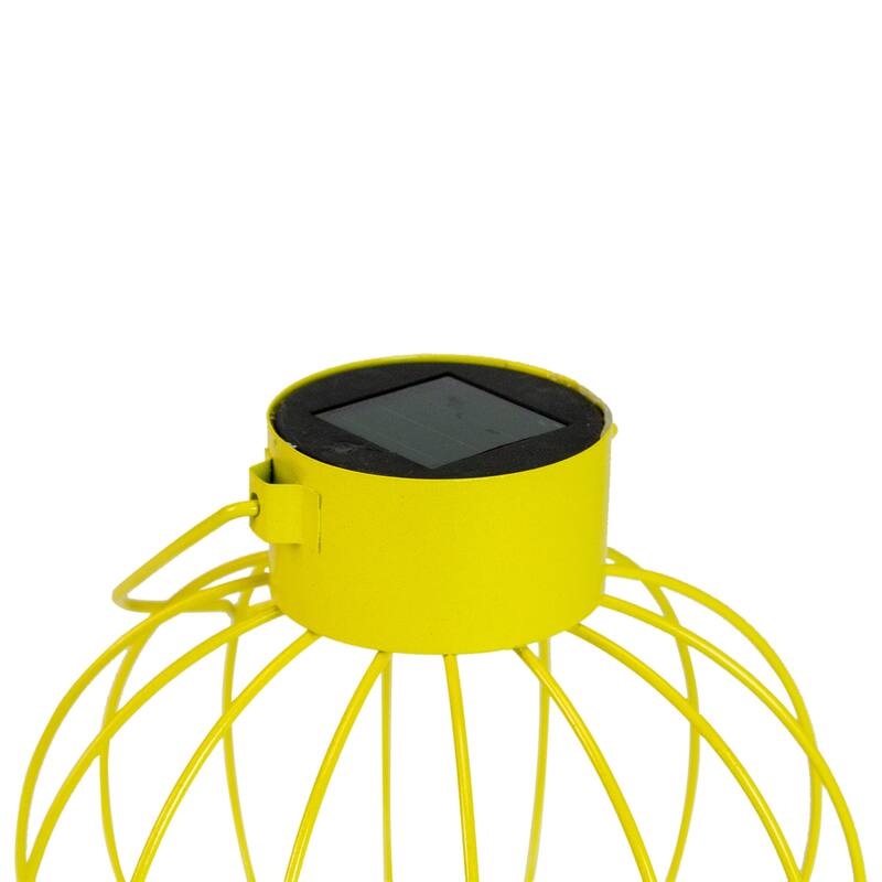 6.5" Yellow Outdoor Hanging LED Solar Lantern with Handle - 6.5