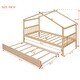 preview thumbnail 3 of 43, Twin Size Wooden House Bed with Twin Trundle with Roof for Kids