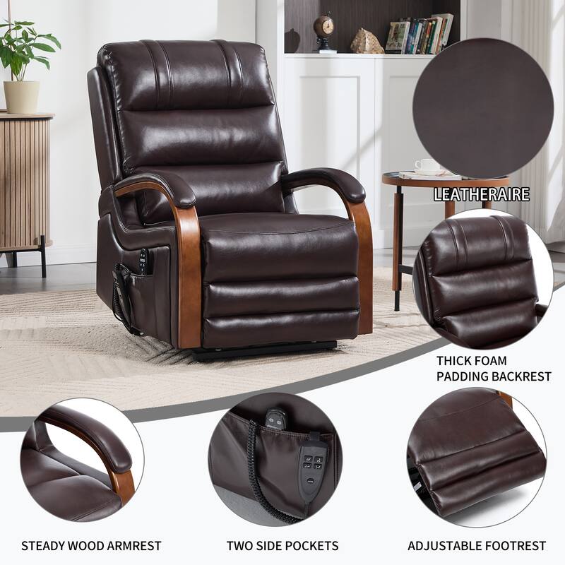Roomfitters Dual Motor Power Lift Recliner, Infinite Position Massage Chair with Solid Wood Armrests, Chenille