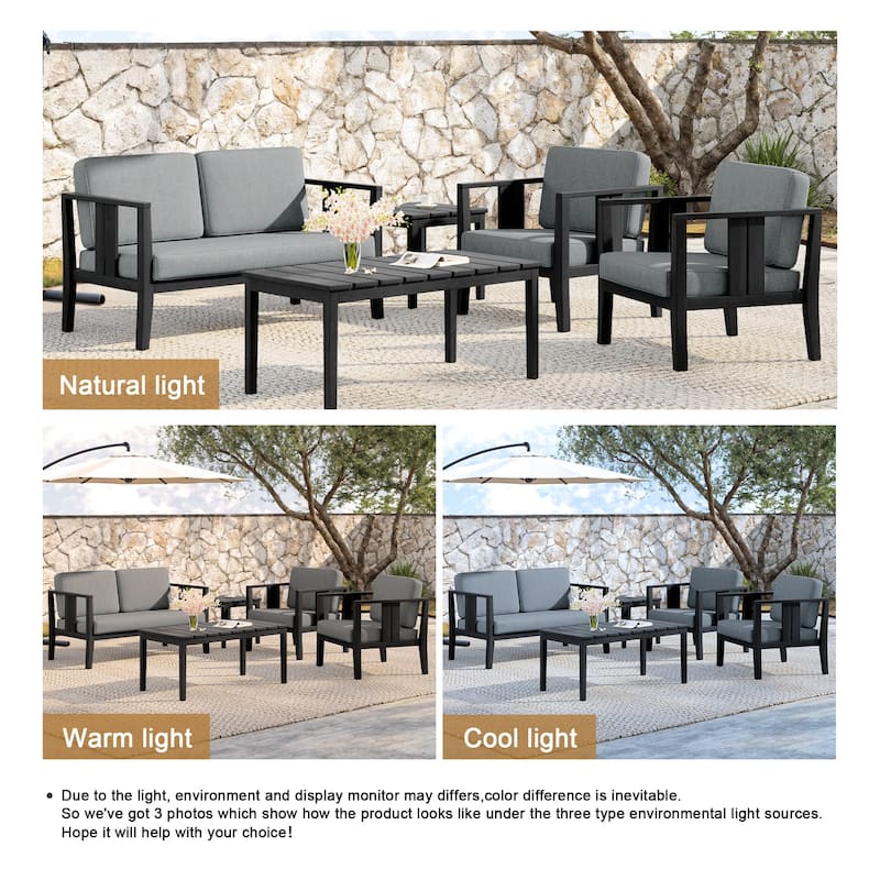5-Piece Teak Wood Outdoor Conversation Set