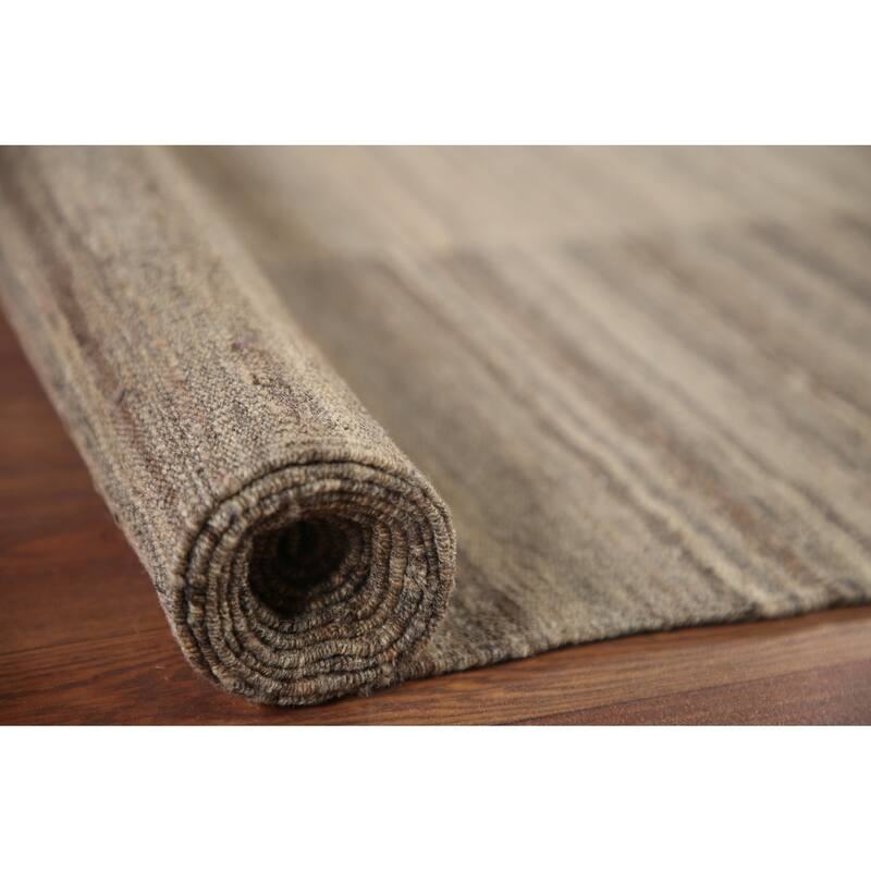 Hand-Woven Striped Kilim Modern Area Rug Wool Carpet - 8'0" x 9'10"