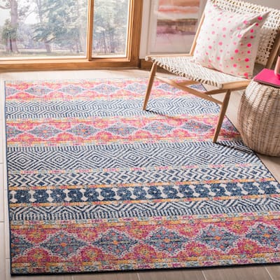 SAFAVIEH Madison Cleo Boho Chic Rug - Navy/Ivory - 5'3" x 7'6"