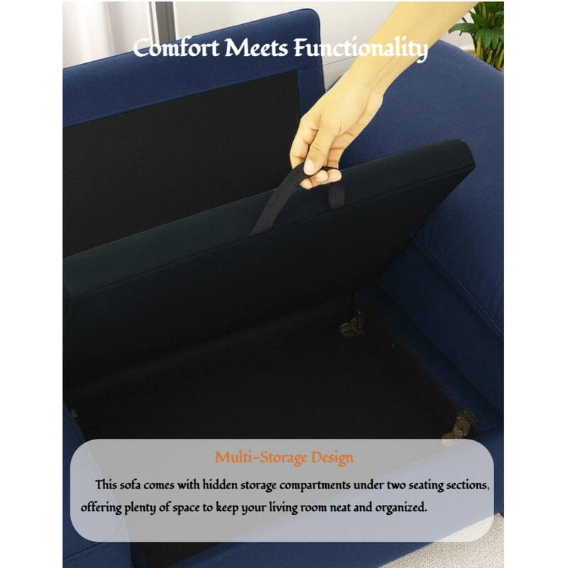 Roomfitters Modern Overstuffed Upholstered Sofa with Hidden Storage and Padded Arms, Comfy Loveseat for Small Space