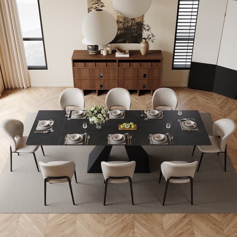 63"-95" Extendable Modern Dining Table, Matte Sintered Stone Table Top, Modern Kitchen Table for 6-10 - 94.5" x 35.4"