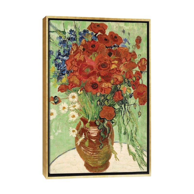 iCanvas "Vase with Daisies and Poppies" by Vincent van Gogh Framed Canvas Print - Gold - 26x18