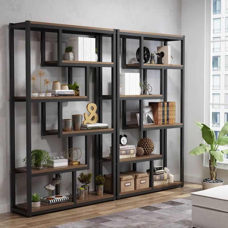 6-tier Etagere Bookshelf Bookcase with Storage and Display Shelves