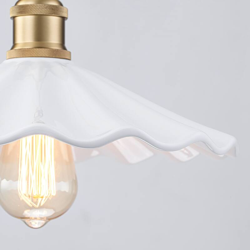 1-Light White Ceramic Petal Pendant Light, Modern Floral Design for Kitchen Island