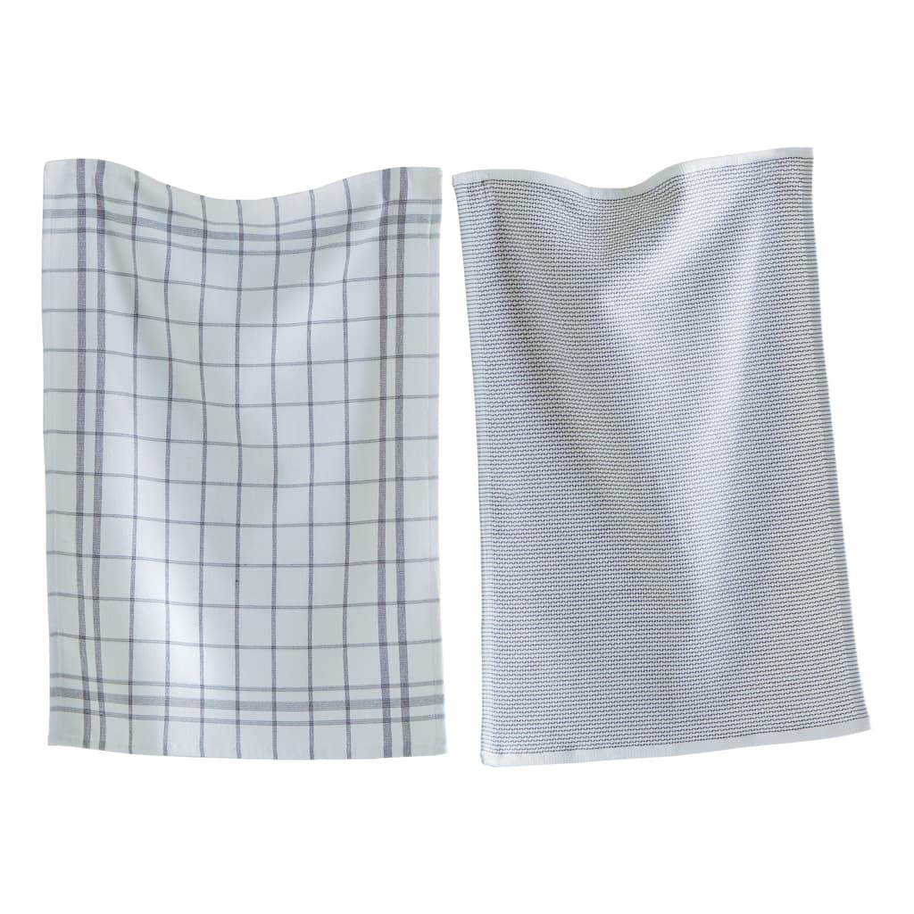 26L"x18W" Classic Grey Cotton Set of 2 Checked and Solid Terry Cloth Dishtowel Kitchen Towel Beige Machine Washasble