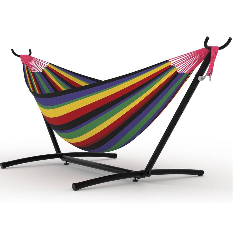 Portable Double Hammocks with Carrying Bag for Outside, 450 lbs Capacity - Multi Stripes