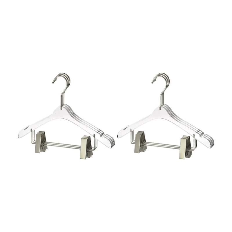 YBM Home Quality Acrylic Clear Hangers with Clips, Kids - Pack of 6 - Silver