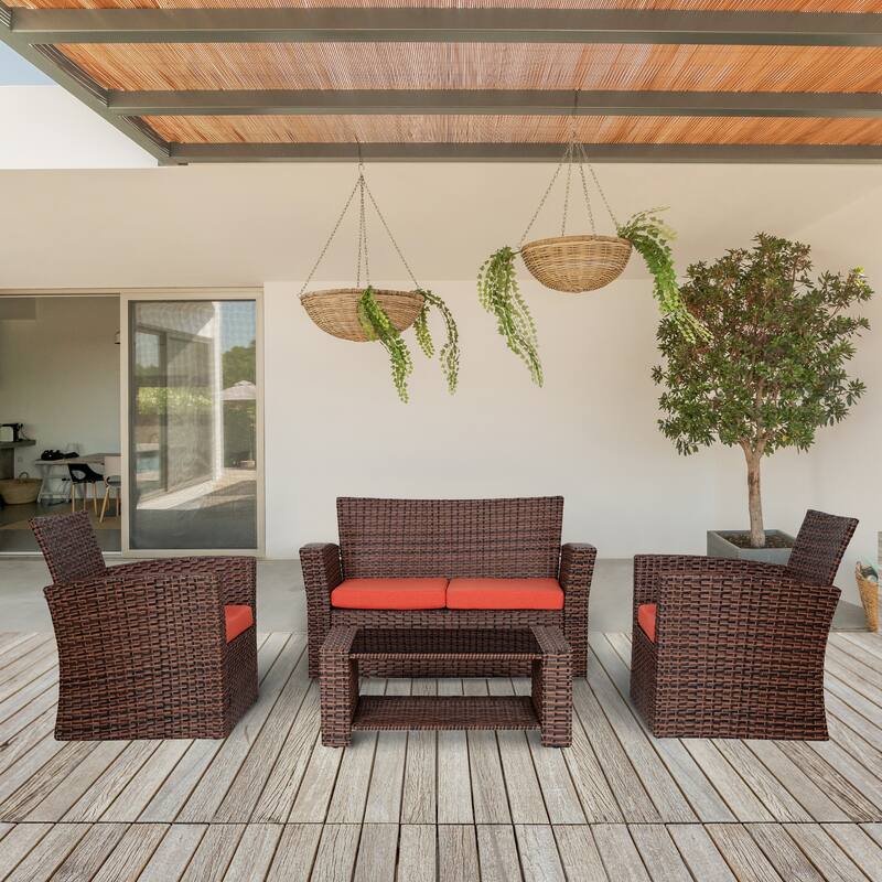 Grandview Outdoor 4-piece Brown Patio Conversation Set with Cushions - Orange