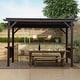 preview thumbnail 13 of 27, Domi 6.5 ft. x 12 ft. Hardtop Grill Gazebo with 2 Side Shelves and Ceiling Hooks, Outdoor BBQ Canopy Brown