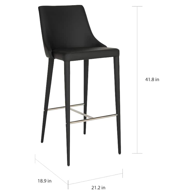 SAFAVIEH Mid-Century Dining Summerset Modern 42-inch Black Leather Bar Stool - 21.2" x 18.9" x 41.8"
