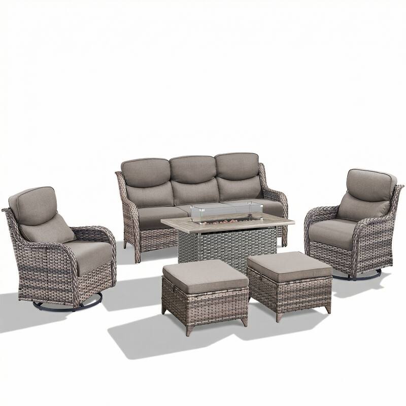 Pocassy Outdoor Fire Pit Sofa Swivel Chairs Conversation Set