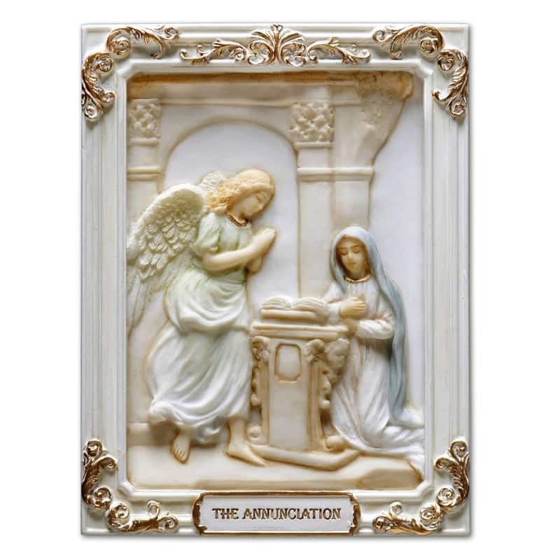 4.1 inches Length Polyresin Joyful Mysteries the Annunciation White and Gold Finish Figurine