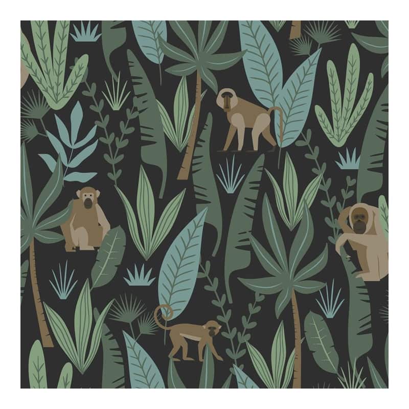 ESTA Home Macaque Dark Green Monkeys Wallpaper - 20.9 x 396 x 0.025