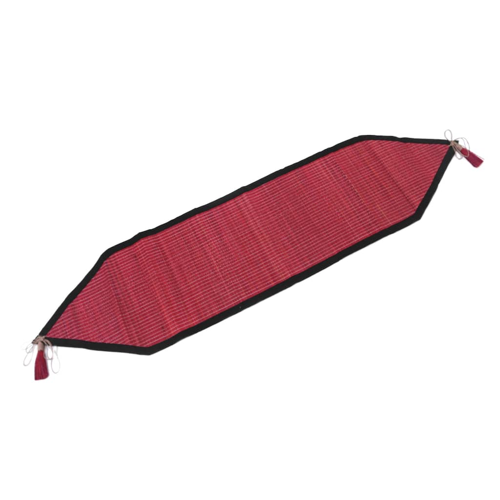 Novica Handmade Red Geometry Cotton Blend Table Runner