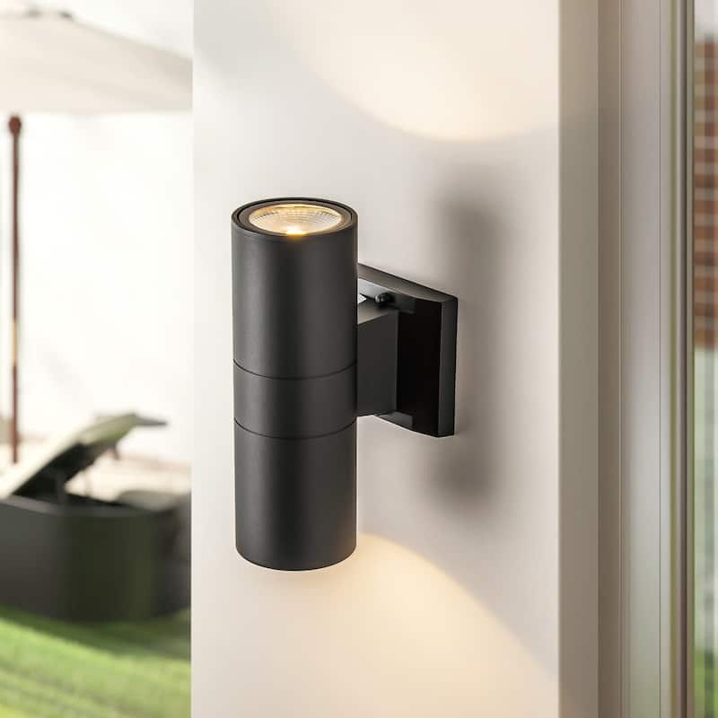 10.2 in. Modern Black Wall Sconce Aluminum Linear Cylinder LED Outdoor Wall Lights - 4.3 in. W x 10.2 in. H x 6.1 in. D