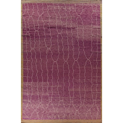 Purple Striped Moroccan Large Area Rug Hand-Knotted Wool Carpet - 11'11"x 15'10"